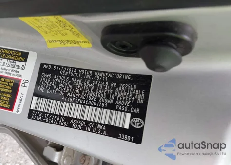 2012 Toyota Camry Le из США, поврежденный, VIN 4T1BF1FK4CU001781